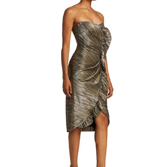 NEW Jonathan Simkhai Dylan Metallic Plissé Strapless Midi Dress Size 8 - Picture 5 of 16